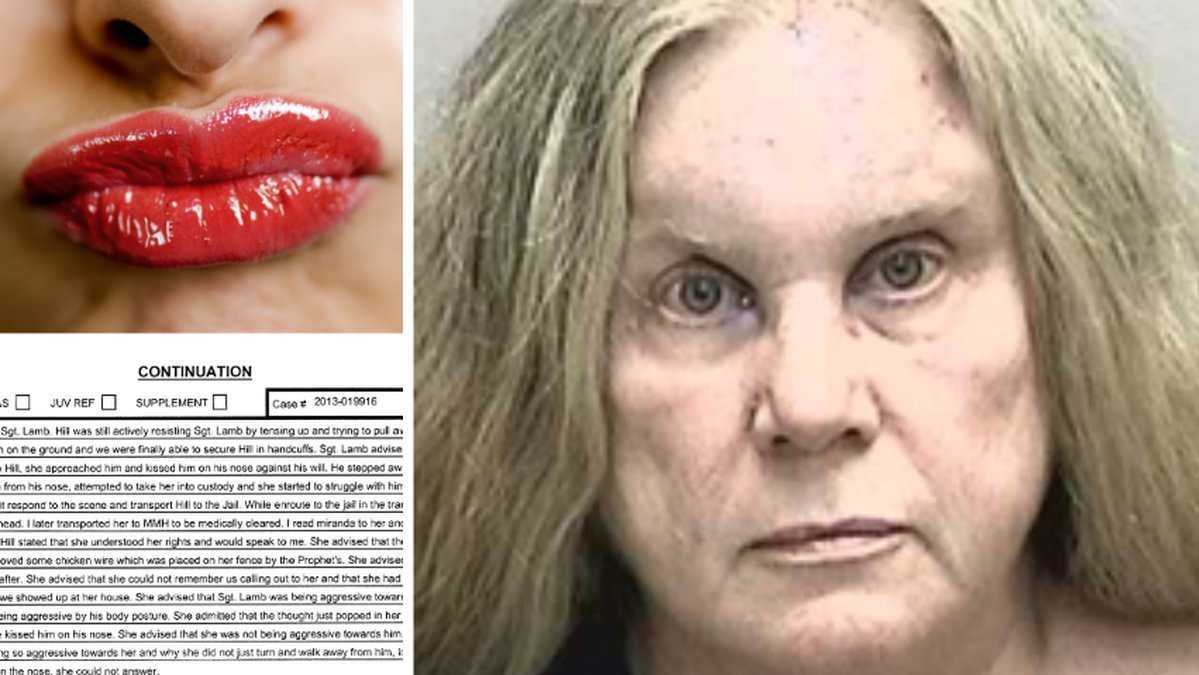 Peggy Hill, 62, bestämde sig för att pussa polisen på näsan.